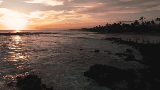 Sunset over the sea, dusk hours, aerial video, Oahu, Hawaii 4K