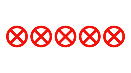 Five red prohibition signs in a row, clearly indicating prohibition or negation.
