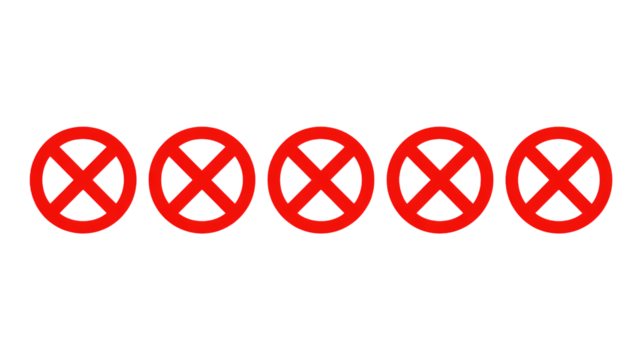 Five red prohibition signs in a row, clearly indicating prohibition or negation.