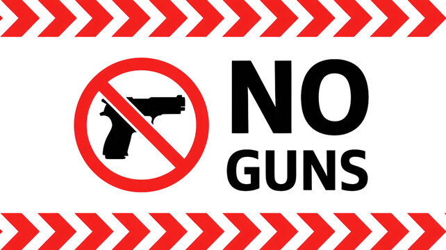 Clear warning sign prohibiting firearms, emphasizing safety and security policies