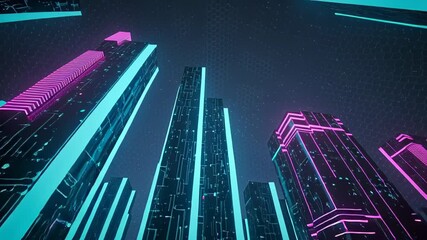 Futuristic Cityscape with Neon Lights at Night. - Powered by Adobe