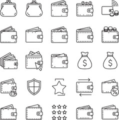 Wallet and Money Bag Icons Collection purse cash