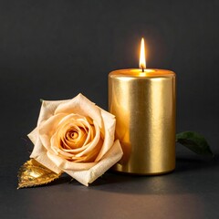 Luxurious golden rose candle setup perfect for romantic decor high resolution image