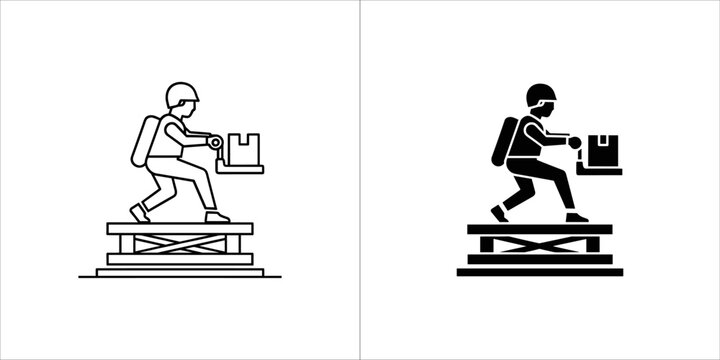 Outline and silhouette of a worker carrying a box