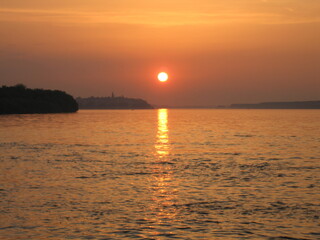 Sunset on Danube river in Belgrade