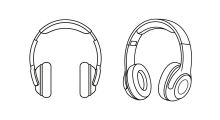 Simple outline illustration of a pair of over ear headphones visualized twice