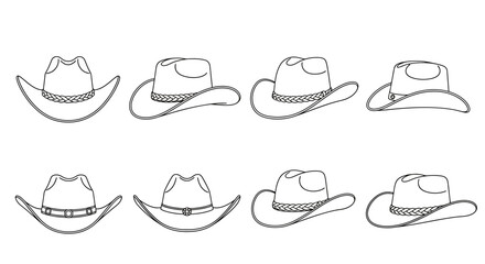 A collection of simple line drawing cowboy hats in various styles