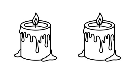 Two dripping wax candles with burning flames simple black and white sketch