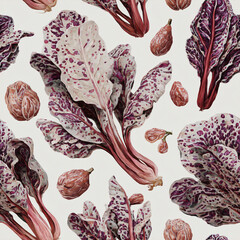 Radicchio vegetable seamless pattern on a white background, concept for healthy food, nutrition, gourmet, or vegetarian diet