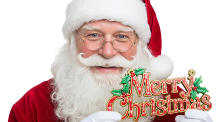 Jolly Santa Claus Holding a Merry Christmas Sign