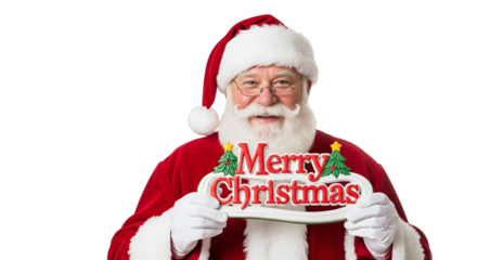 Jolly Santa Claus Holding a Merry Christmas Sign