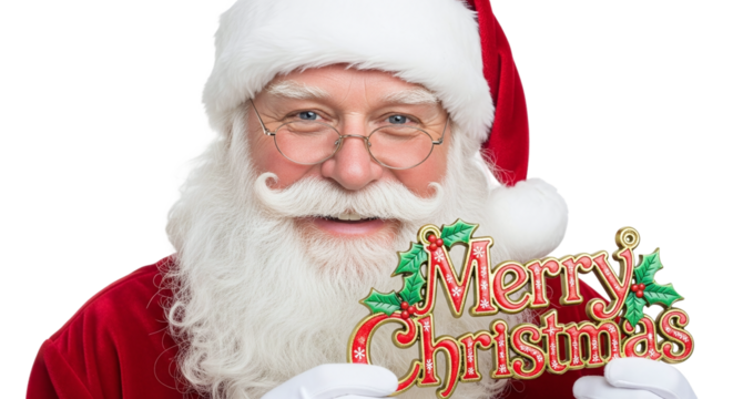 Jolly Santa Claus Holding a Merry Christmas Sign