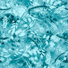 Vintage seamless watercolor pattern of plants, Herbs, flowers, poppy, rose, crocus, spike, cereal, wheat, dandelion.green, white flowers watercolor. stylish pattern. Abstract paint splash.Floral print