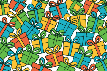 Colorful wrapped gift boxes creating a seamless pattern, celebrating holidays, birthdays, and special occasions with presents