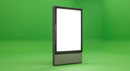 A modern advertising billboard with a blank screen against a vibrant green backdrop