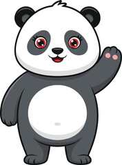 Cute cartoon panda character, waving friendly mascot, children illustration, vector animal design, adorable bear artwork, playful drawing, smiling face, educational graphic