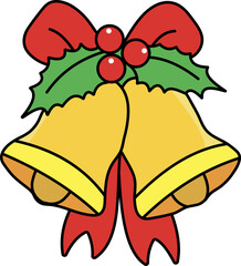 Festive Christmas bells with bow and holly for holiday celebration