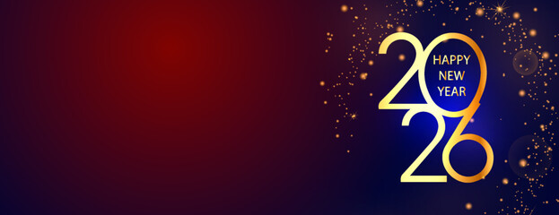 Elegant 2026 Happy New Year Banner Design with Sparkling Gold Text and Dark Background