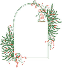 Green and Red  Toile Christmas  card with blooming elements. Illustration