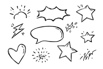Cute Comic Speech Bubble Icon Set - Cartoon Emphasis, Spark, and Motion Vector Illustration