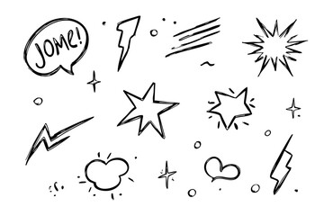 Cute Comic Speech Bubble Icon Set - Cartoon Emphasis, Spark, and Motion Vector Illustration