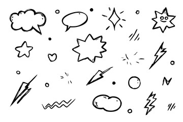 Cute Comic Speech Bubble Icon Set - Cartoon Emphasis, Spark, and Motion Vector Illustration