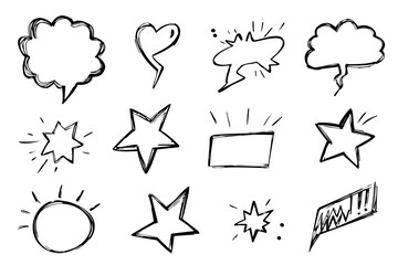 Cute Comic Speech Bubble Icon Set - Cartoon Emphasis, Spark, and Motion Vector Illustration