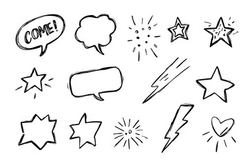 Cute Comic Speech Bubble Icon Set - Cartoon Emphasis, Spark, and Motion Vector Illustration