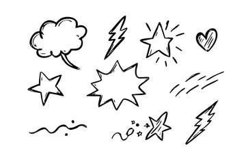 Cute Comic Speech Bubble Icon Set - Cartoon Emphasis, Spark, and Motion Vector Illustration