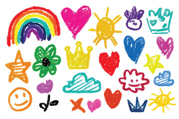 Hand Drawn Crayon Texture Set - Scribble & Chalk Brush Strokes Vector Illustration