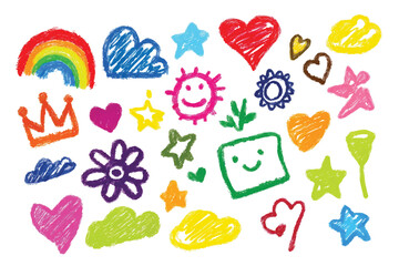 Hand Drawn Crayon Texture Set - Scribble & Chalk Brush Strokes Vector Illustration