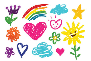 Hand Drawn Crayon Texture Set - Scribble & Chalk Brush Strokes Vector Illustration