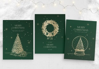 Christmas Poster Template in Luxury Green & Gold Minimalist Style for Luxe NYE New Year Invite Cards