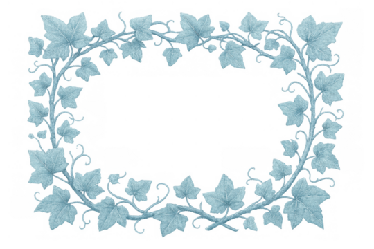 Winter ivy leaves oval frame with blue tint, elegant design for holidays and seasonal greetings with transparent background - Powered by Adobe