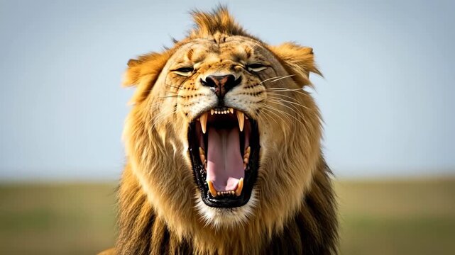 Majestic lion roaring sequence in natural habitat with intense expression and powerful presence