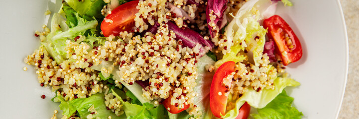 Quinoa salad tomato, green leaf salad vegetables dish natural product tasty snack fresh gourmet...