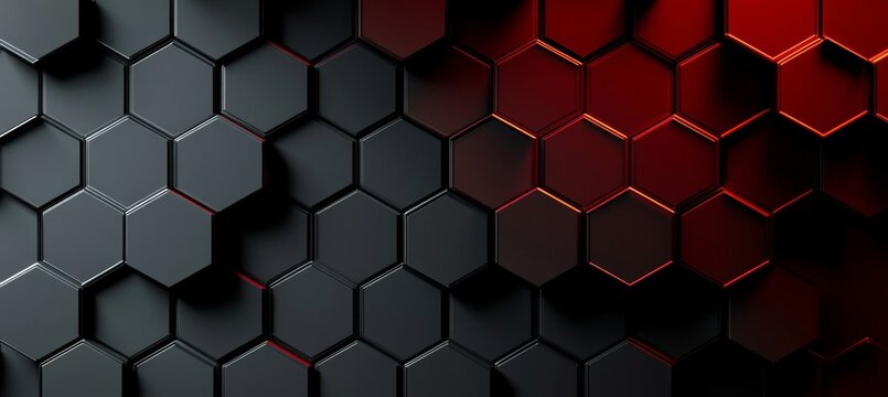 Futuristic Tech Abstract Pattern with Dark Gray Hexagonal Grid and Red Accents for Background Design