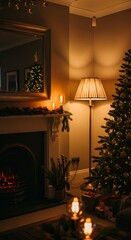 Cozy Christmas Living Room with Fireplace and Decorated Tree