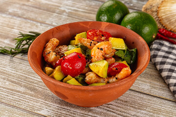 Dietary salad with shrimps and avocado