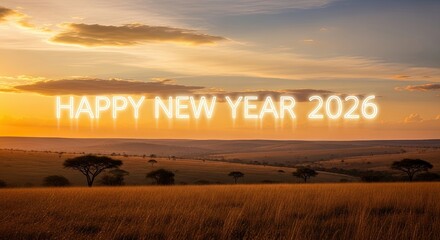 Happy New Year Twenty Twenty Six Sunrise Over African Savanna