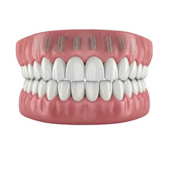 Realistic 3d rendering of a full set of healthy human teeth isolated on transparent background