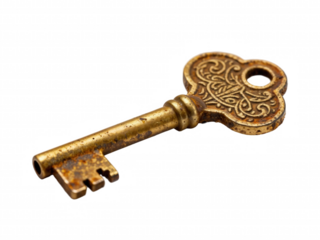 Close-up of a Ornate Key with Intricate Detailing and Weathered Texture, Antique Elegance
