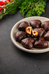 Gingerbread chocolate heart shaped honey cakes Christmas sweet dessert new year natural product tasty snack fresh delicious gourmet food background on the table rustic top view copy space