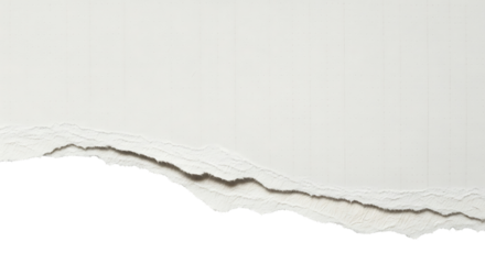 Cracked white paper surface with torn edge isolated on transparent background