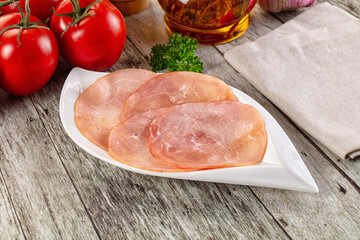 Smoked pork tenderloin fillet slices
