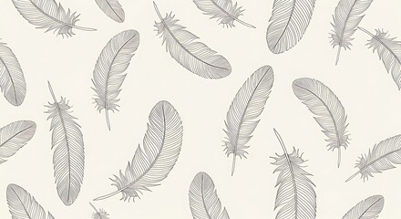 Seamless pattern of delicate brown feathers on a cream background