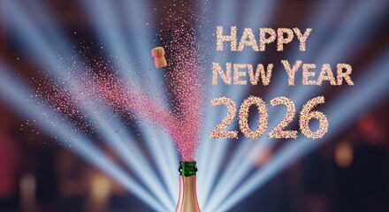 Happy New Year Celebration Toast Sparkling Champagne Bottle 2026