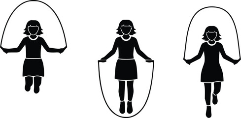 Silhouette Icon of Girl Jumping Rope in Motion