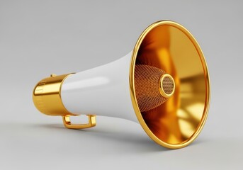 Golden and white megaphone isolated on white background