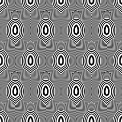 Fish scale wallpaper. Asian traditional ornament with repeated scallops. Repeated white roundish figures on black background. Seamless surface pattern design with rings. Grid motif. Digital paper.